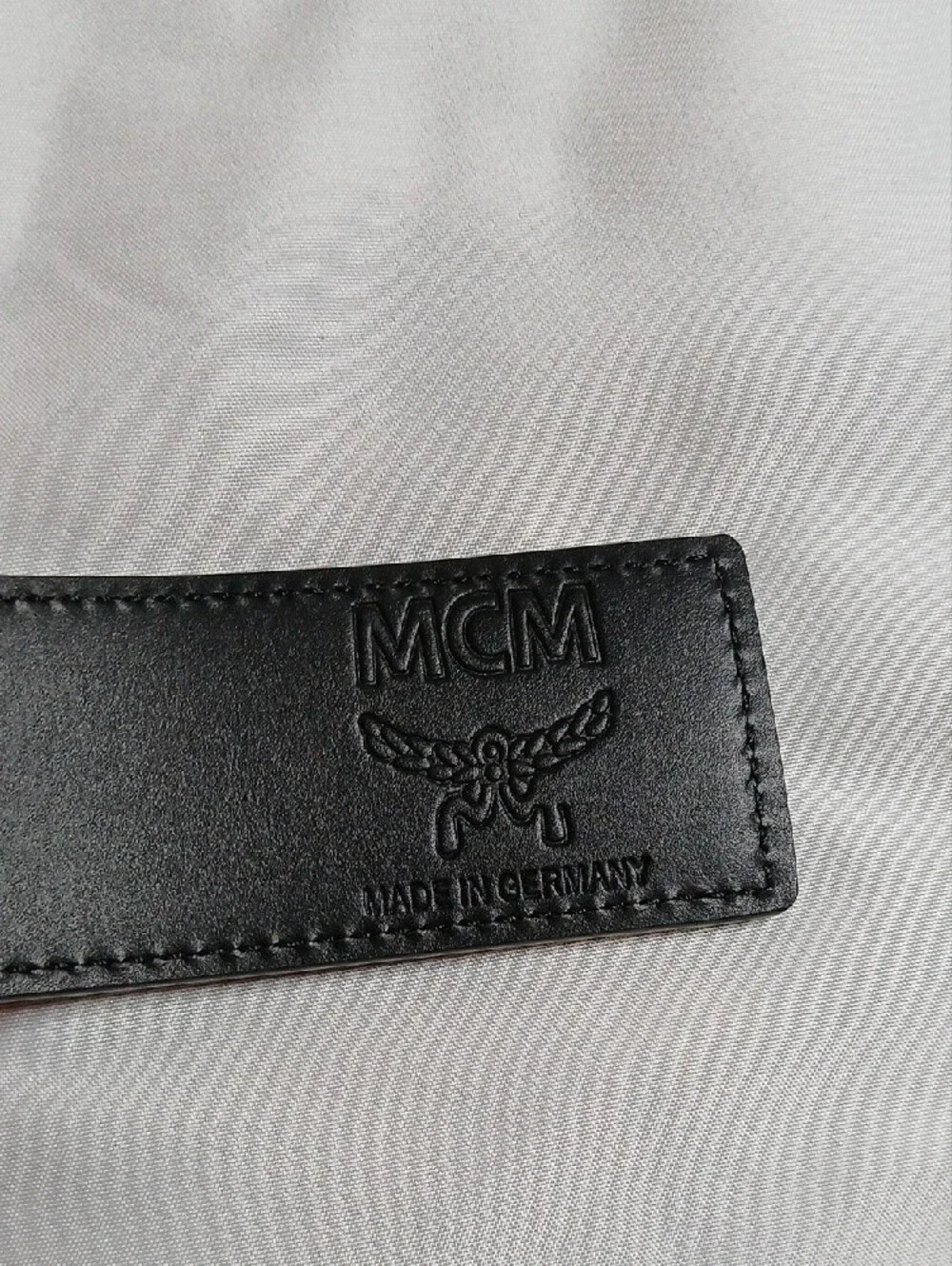 MCM Black Leather Belt with Gold M Buckle